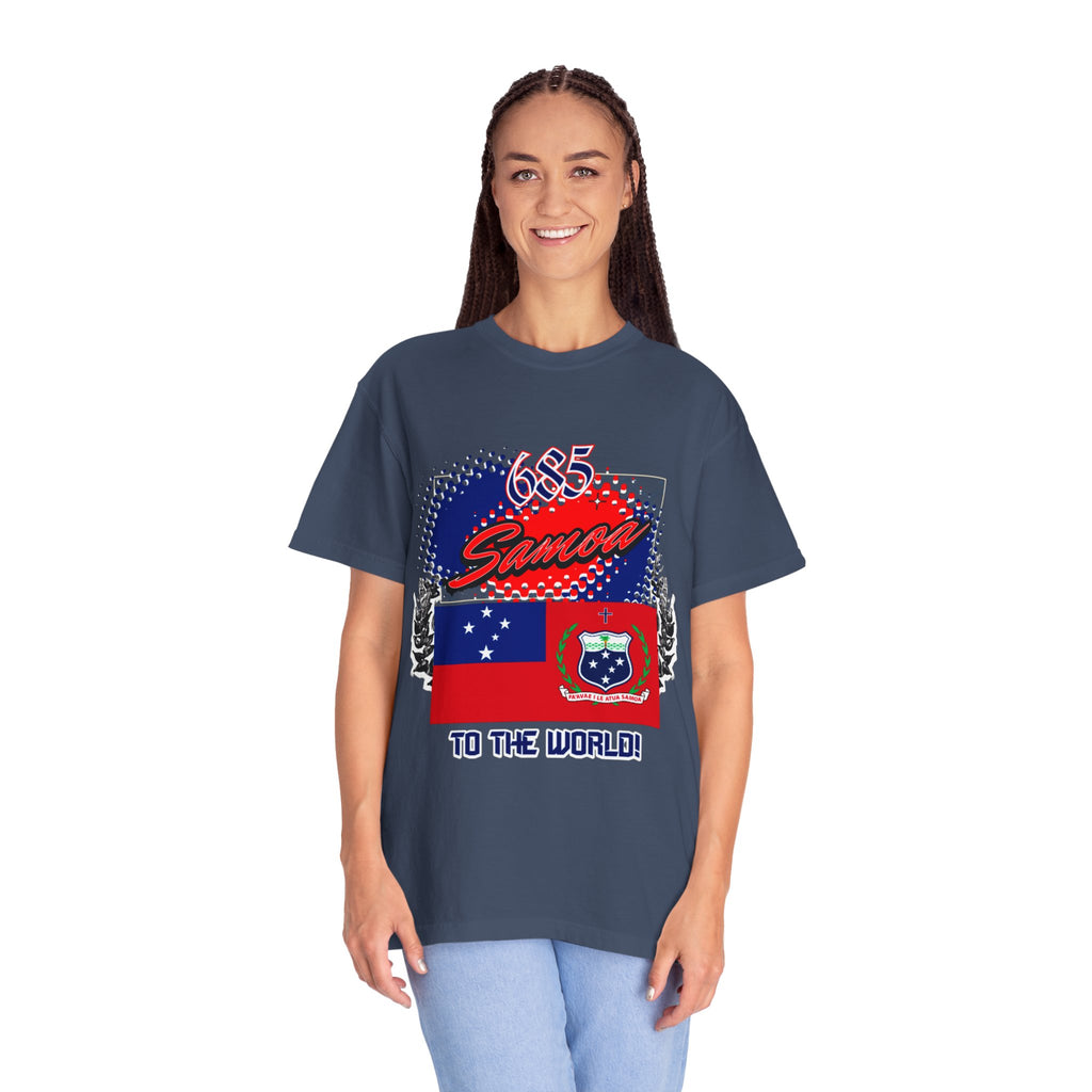685 Samoa Pride T-Shirt — 'Samoa to the World' Flag Graphic