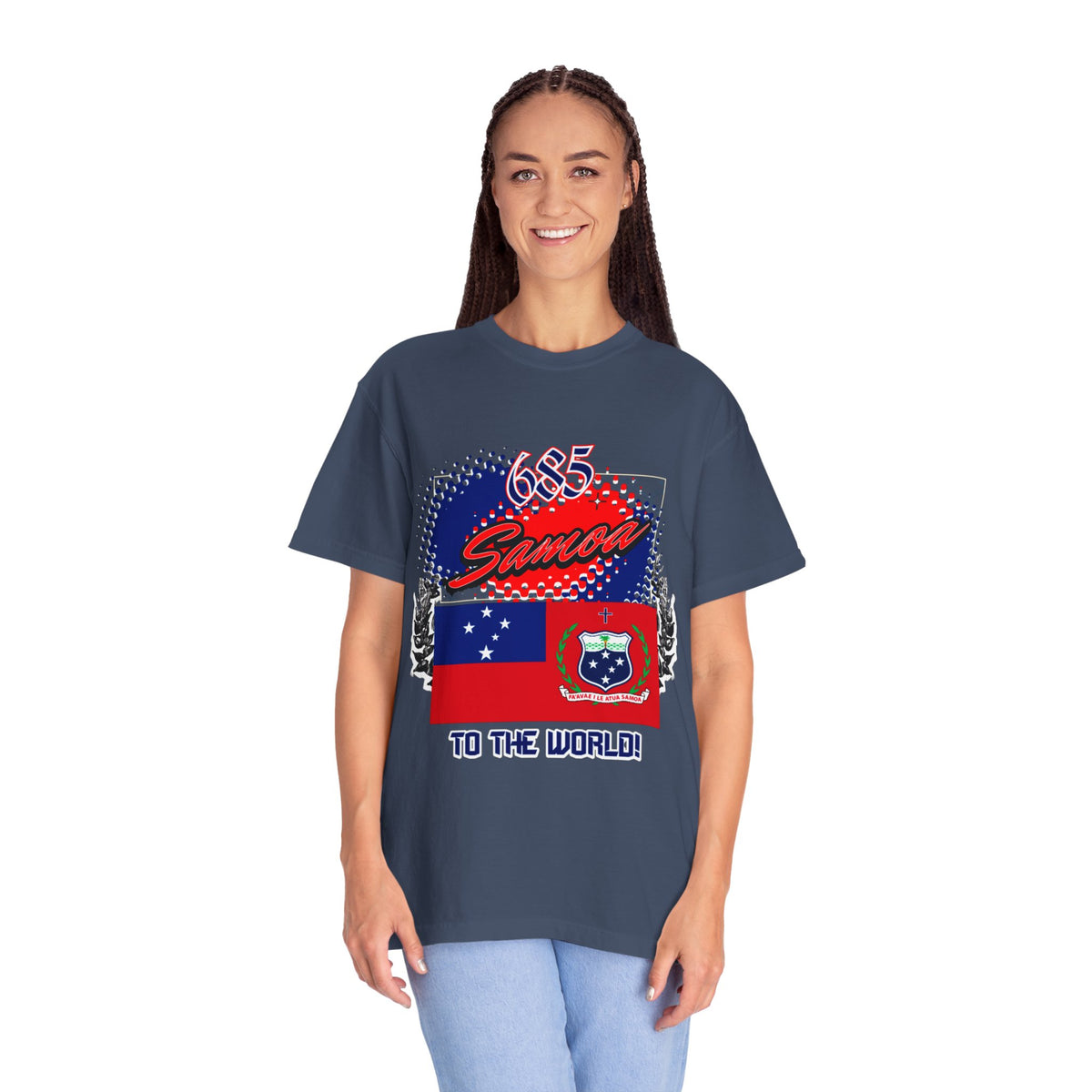 685 Samoa Pride T-Shirt — 'Samoa to the World' Flag Graphic