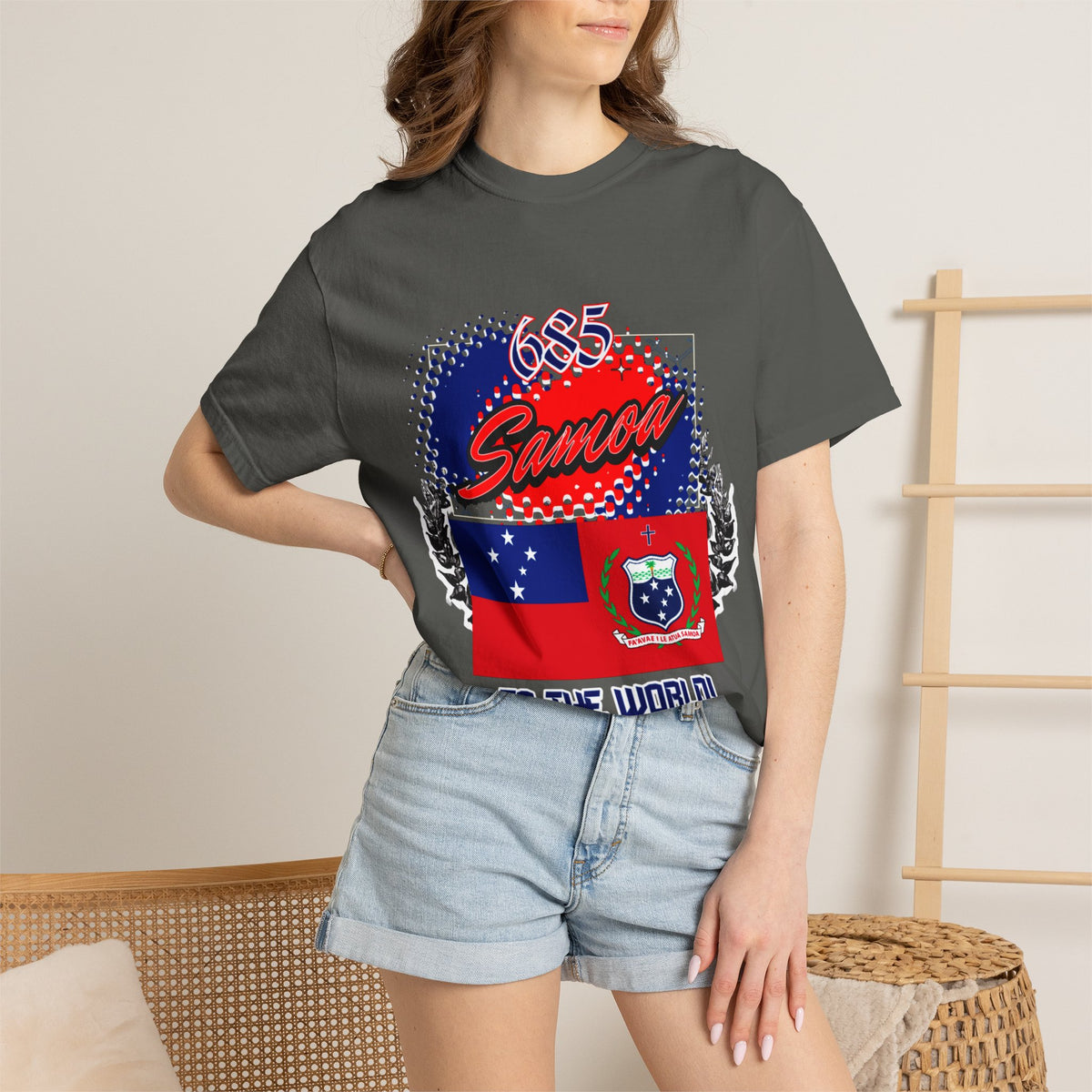 685 Samoa Pride T-Shirt — 'Samoa to the World' Flag Graphic