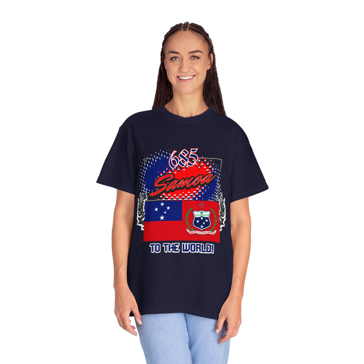 685 Samoa Pride T-Shirt — 'Samoa to the World' Flag Graphic