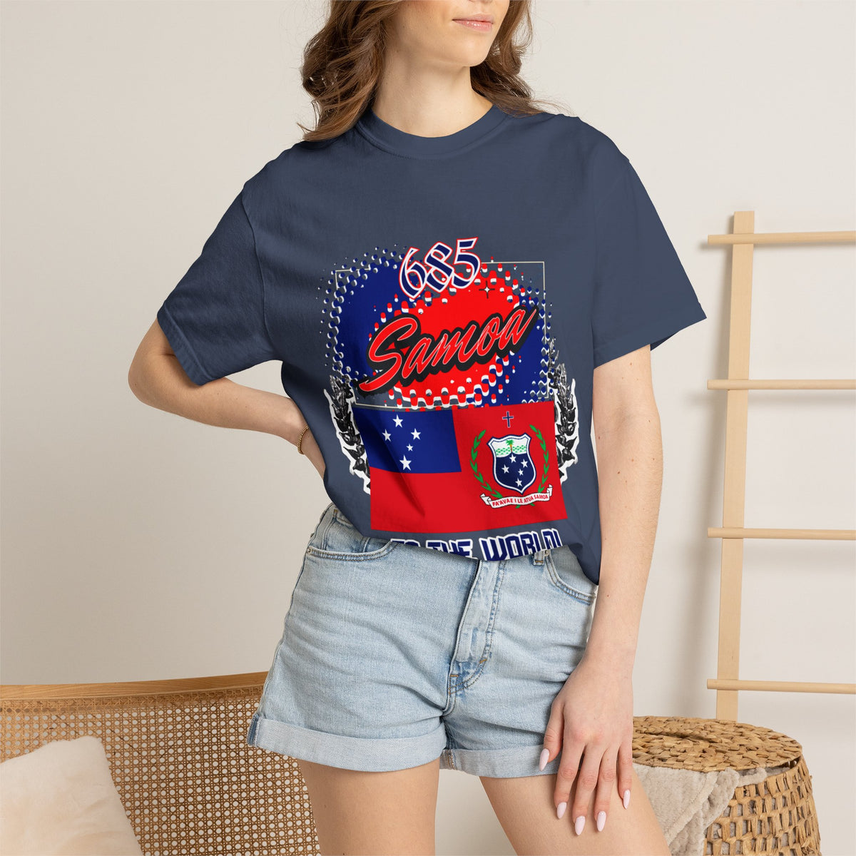 685 Samoa Pride T-Shirt — 'Samoa to the World' Flag Graphic