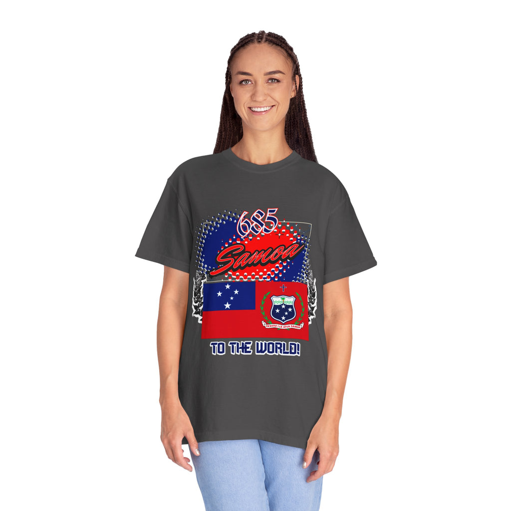 685 Samoa Pride T-Shirt — 'Samoa to the World' Flag Graphic