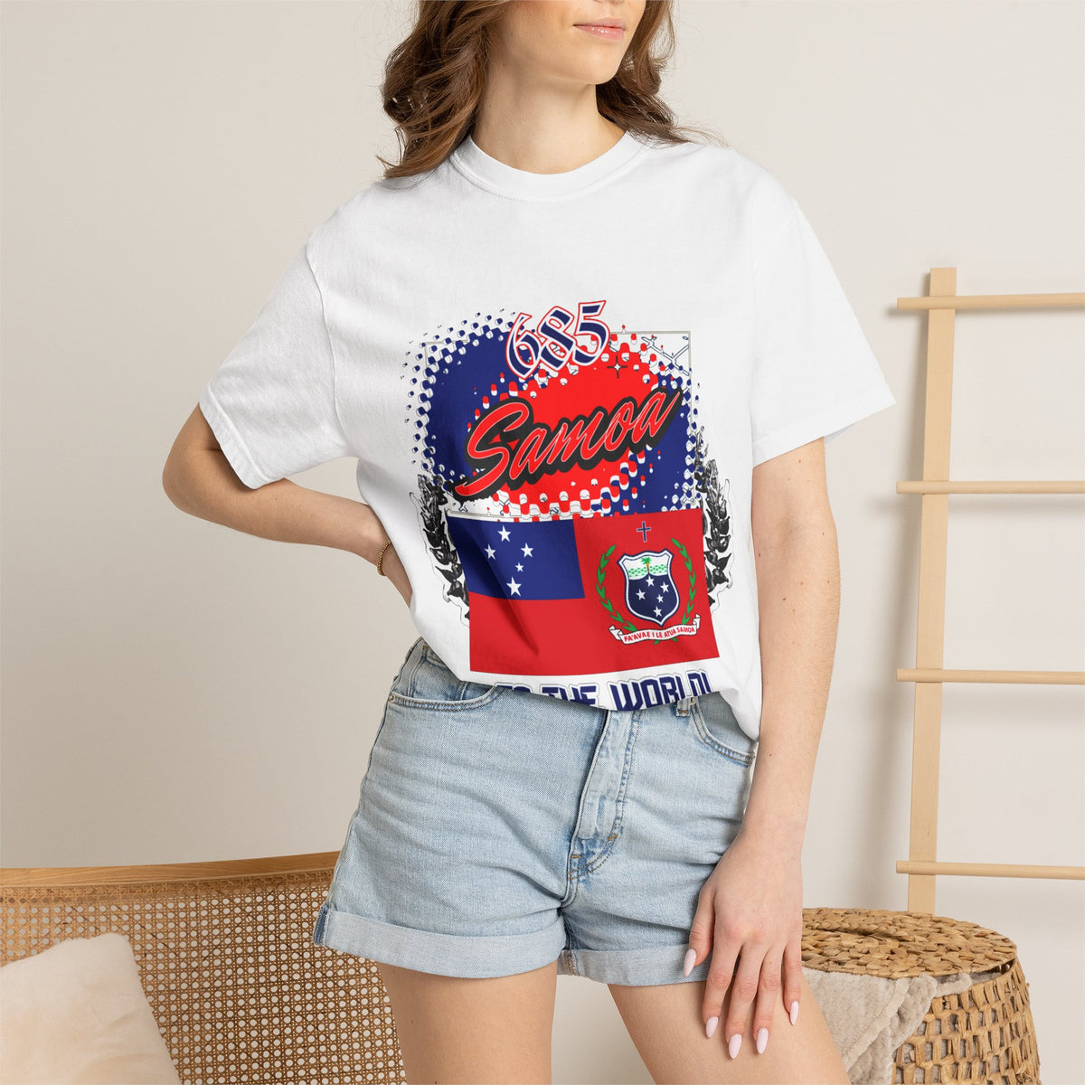 685 Samoa Pride T-Shirt — 'Samoa to the World' Flag Graphic