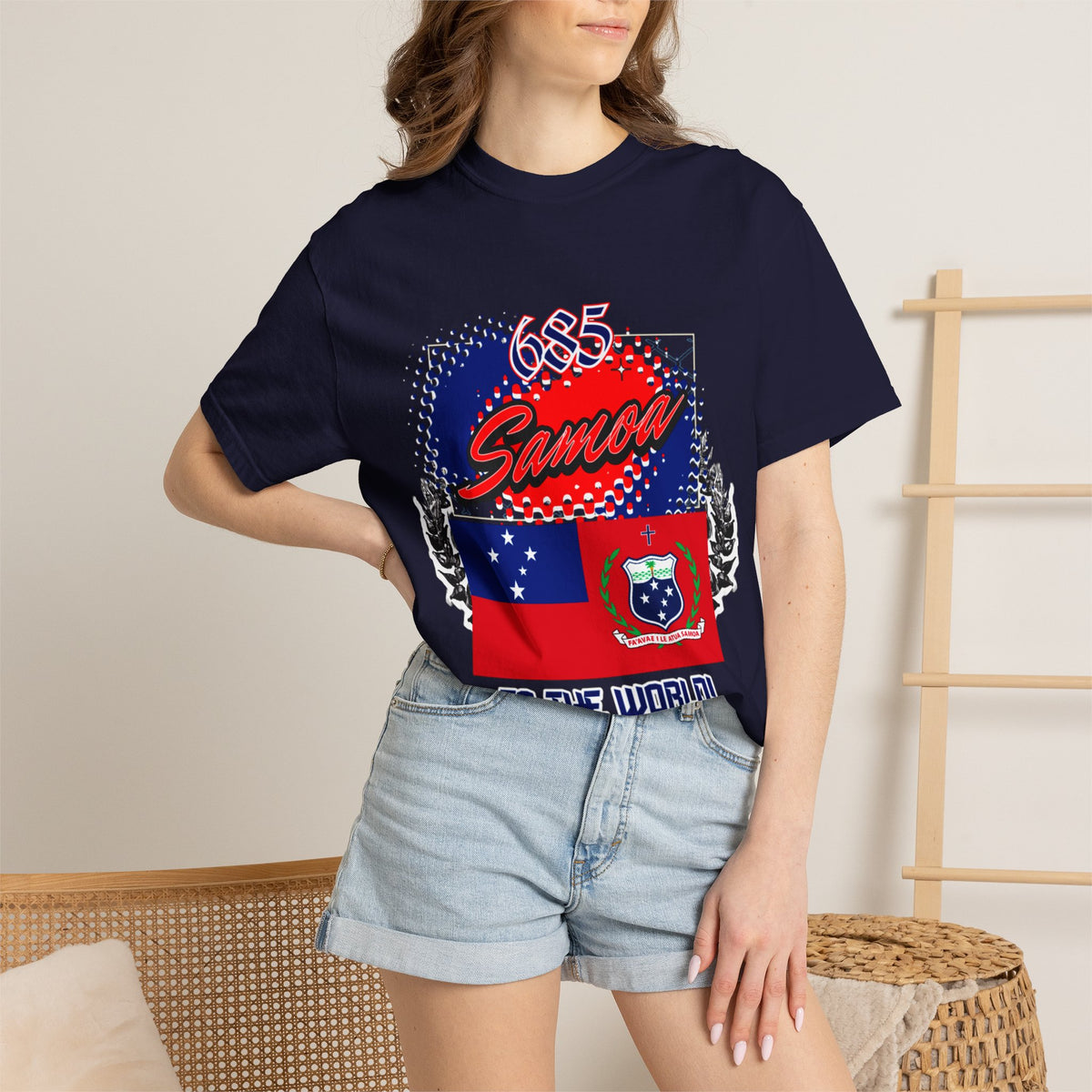 685 Samoa Pride T-Shirt — 'Samoa to the World' Flag Graphic