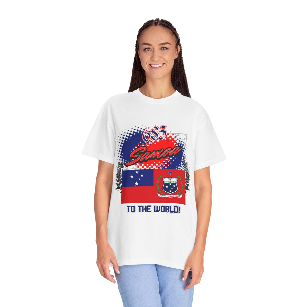 685 Samoa Pride T-Shirt — 'Samoa to the World' Flag Graphic
