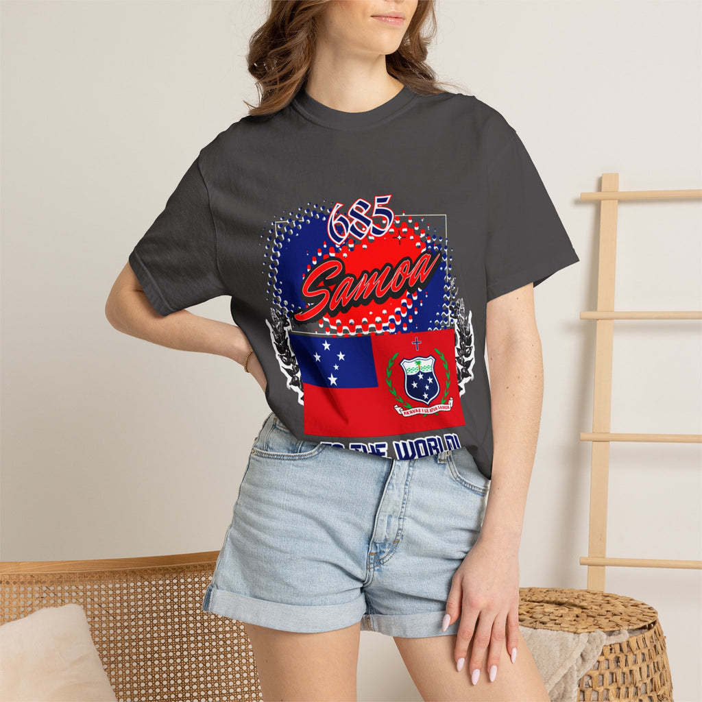 685 Samoa Pride T-Shirt — 'Samoa to the World' Flag Graphic